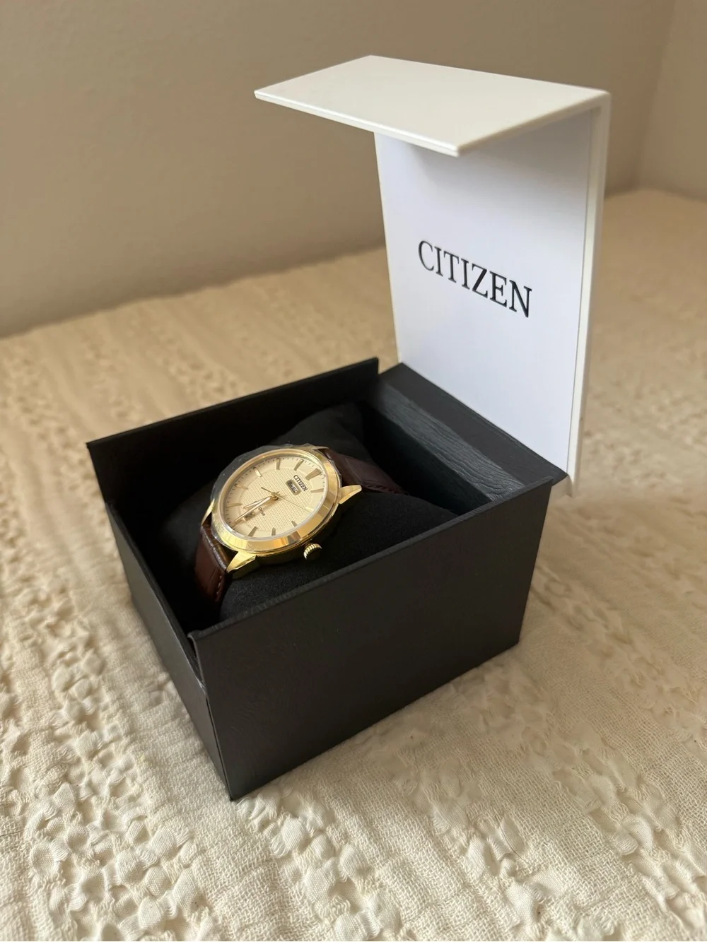 Citizen Gold-Tone Watch with Brown Leather Strap